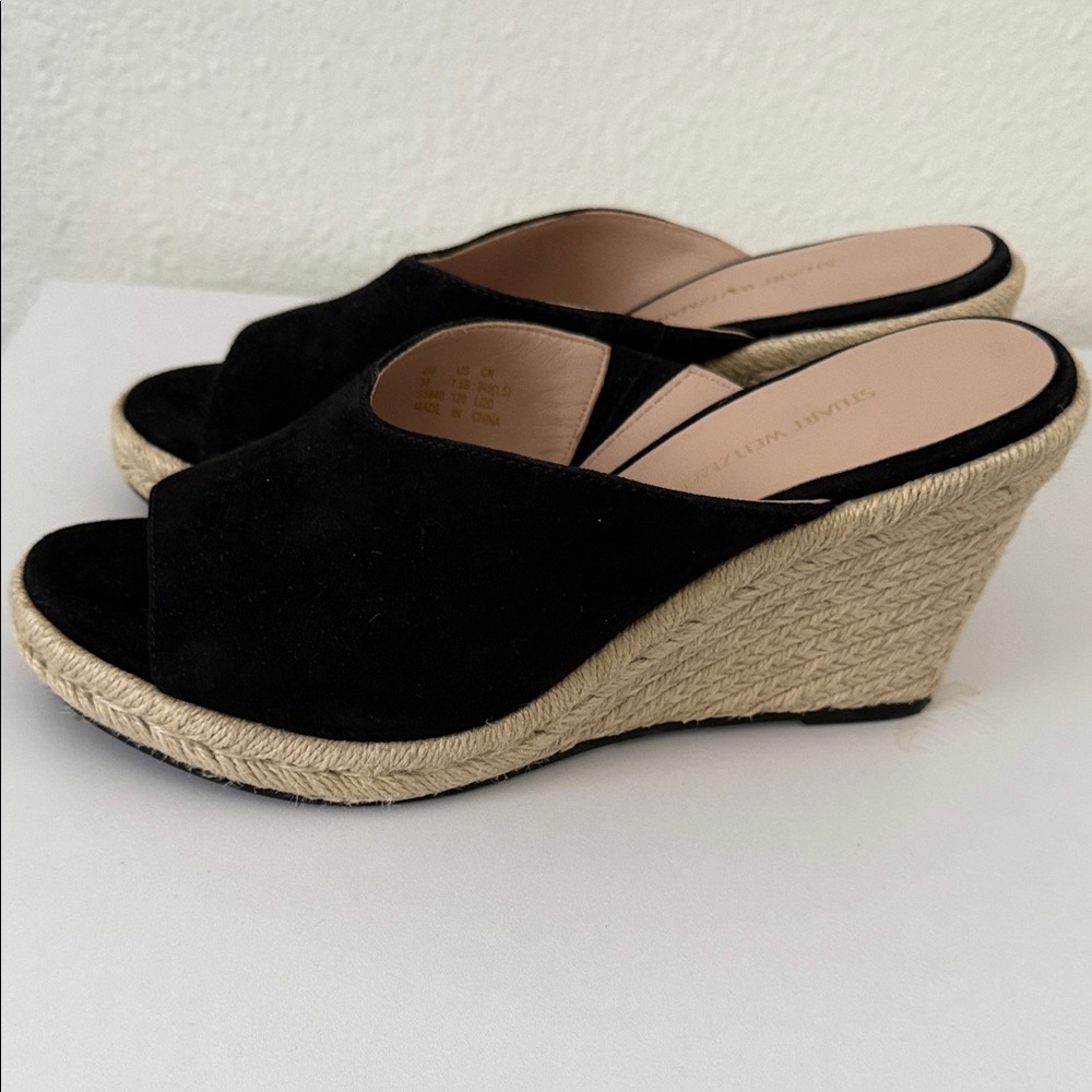 Stuart Weitzman Black and Tan Wedge Espadrilles